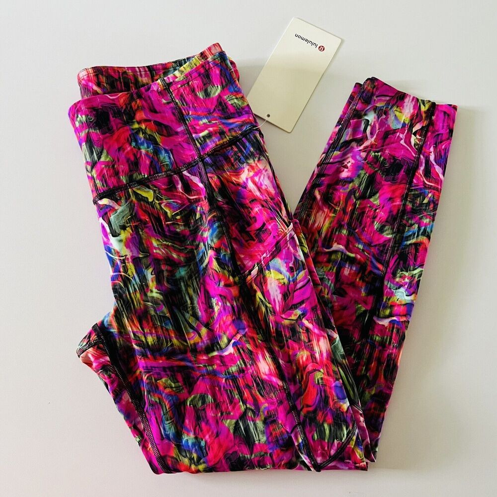 LULULEMON ATHLETICA Hyper Flow Pink Multi F & F HR Tight 25" Leggings - US 10